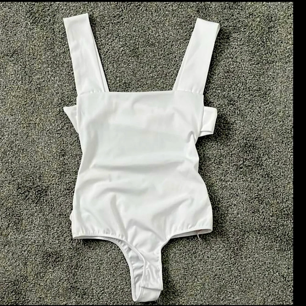 Free People White Square Neck Bodysuit